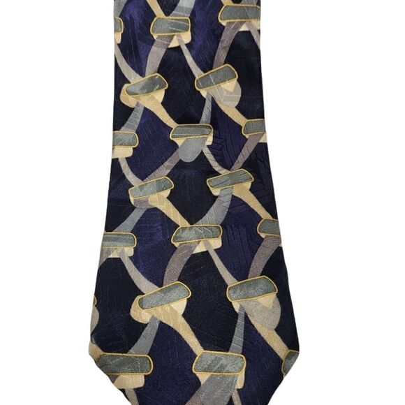 Ziggurat Silk Men's Neck Tie, navy cream - Picture 2 of 4